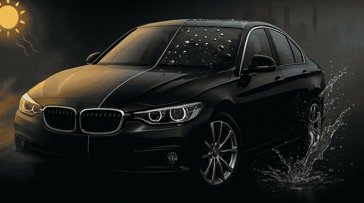 Luxury vehicle receiving ceramic coating treatment in Winston Salem for UV protection and water beading performance